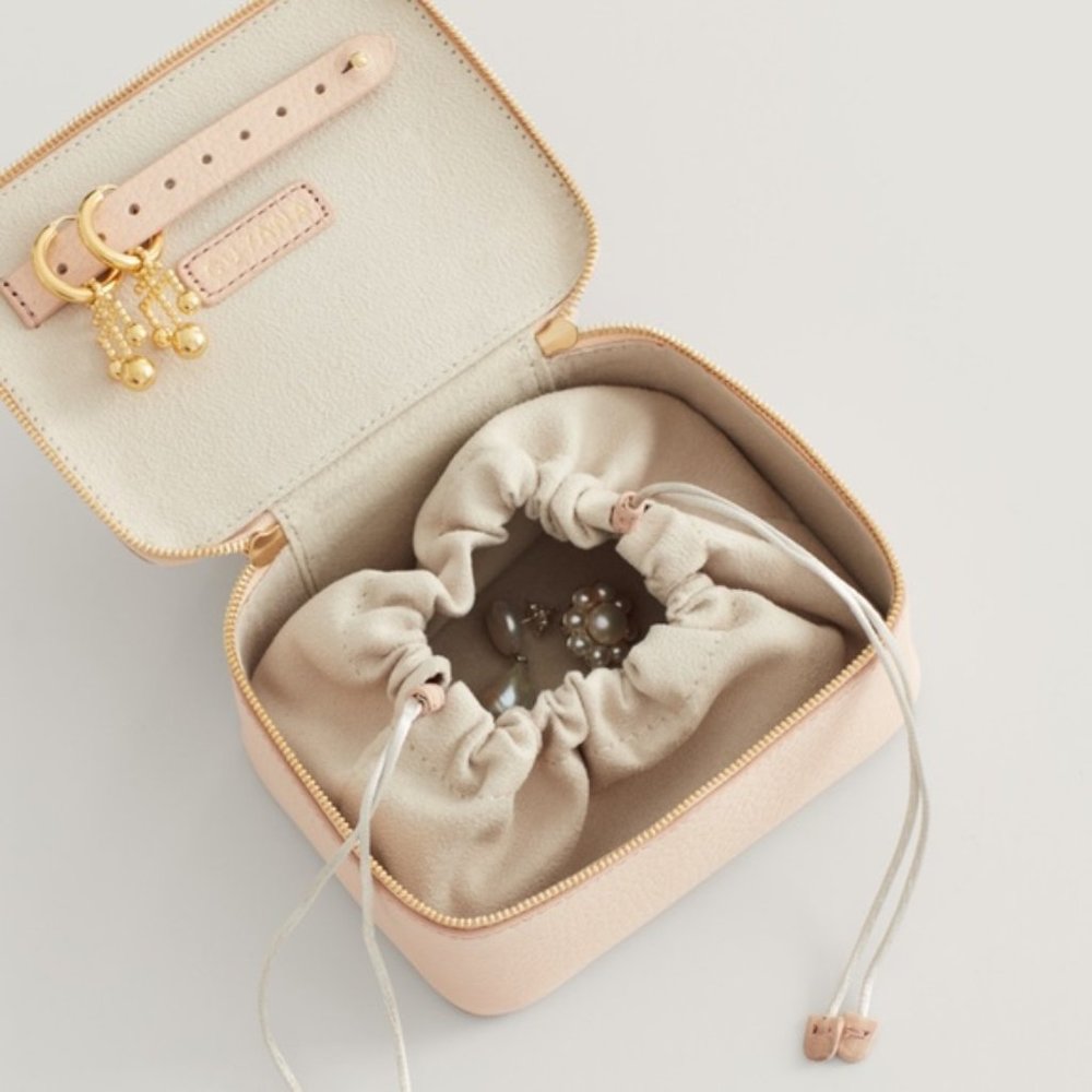 Cuyana Blush Pink Jewelry Travel Case with Drawstring Pouch